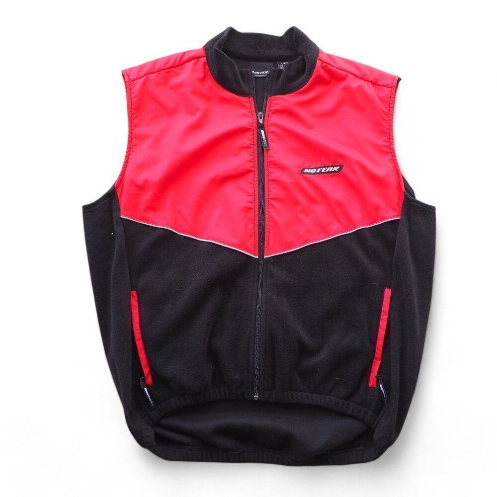 NO FEAR Vintage Cycling Lightweight Full Zip Vest‎ Red / Black Men's Large (L)